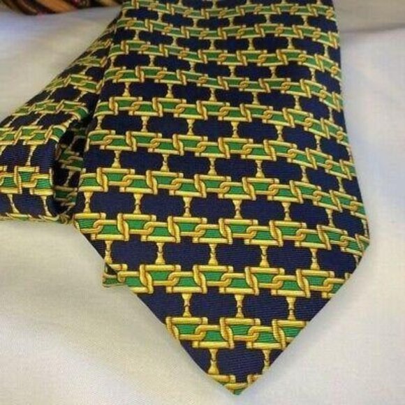 Burberrys Men Tie Blue Green Gold Chain Motif Neckwear - Picture 1 of 4